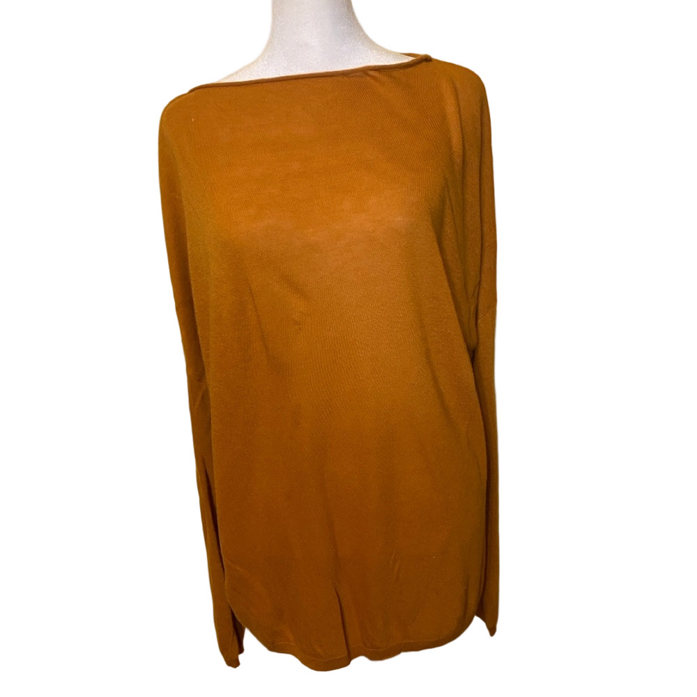 Vince Mercerized Wool Blend Sweater Burnt Orange Lightweight Crew Neck Women’s L